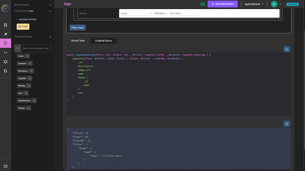 GraphQL query generated from filter results