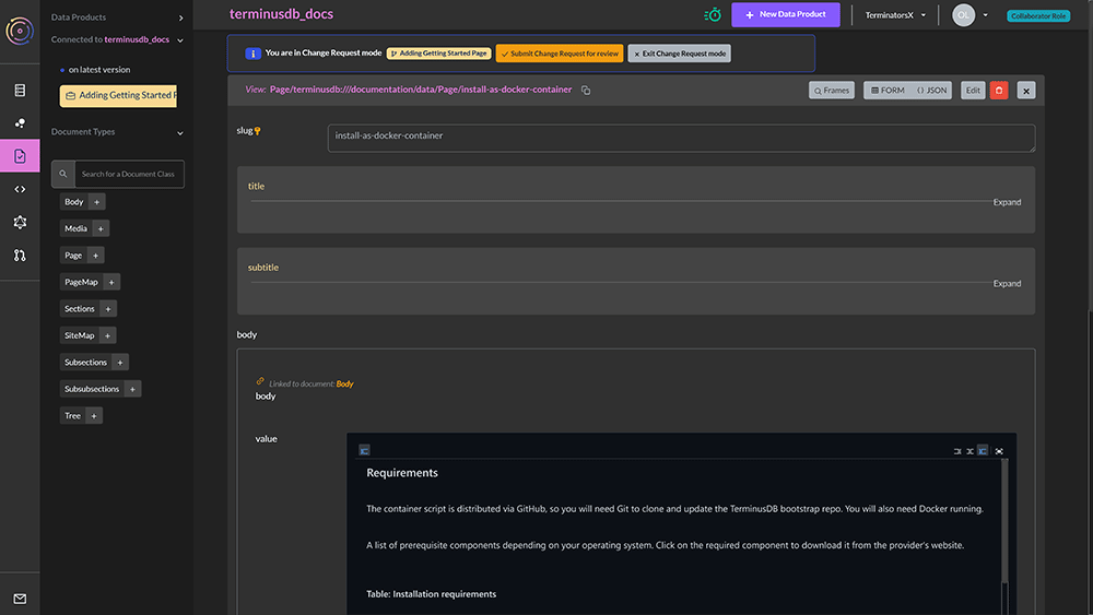 How to edit documents in the TerminusCMS dashboard