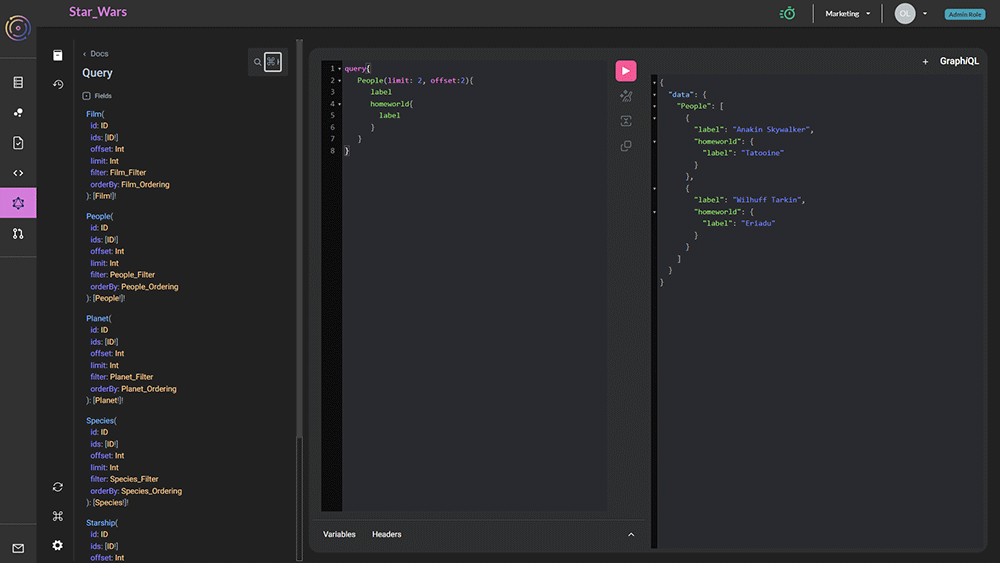 GraphiQL interface screen shot