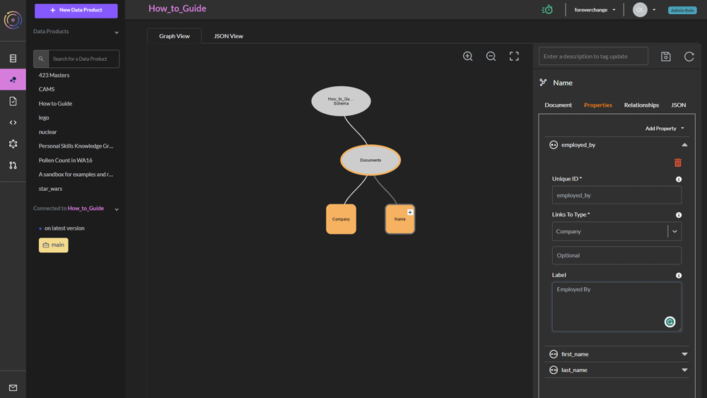 Add link properties to a document using the schema builder UI