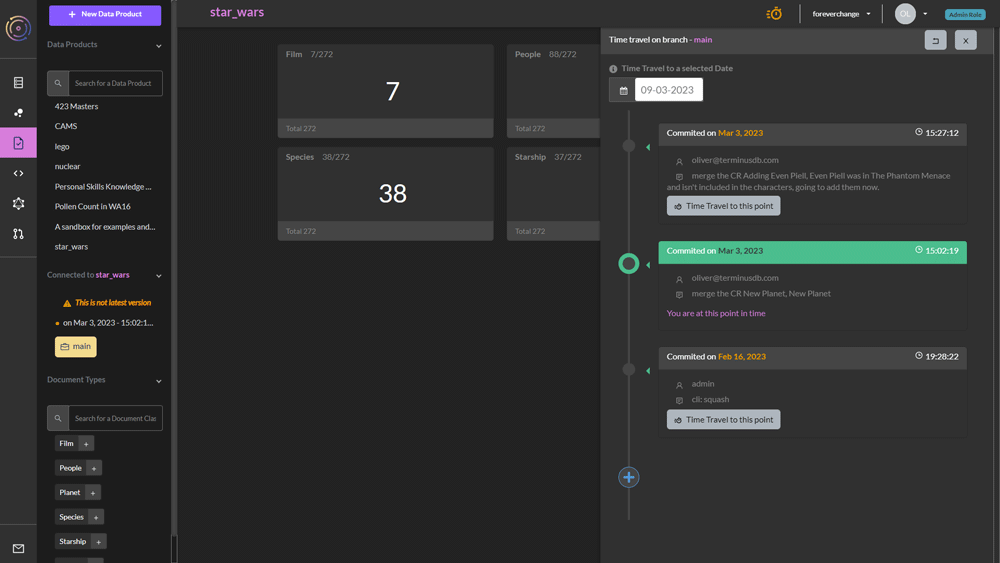 See what data used to look like in a previou commit